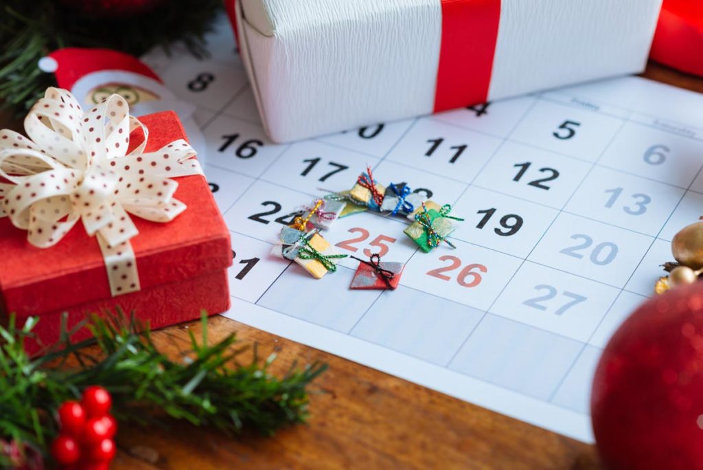 photo of Decorations and calendar with Christmas Day marked out