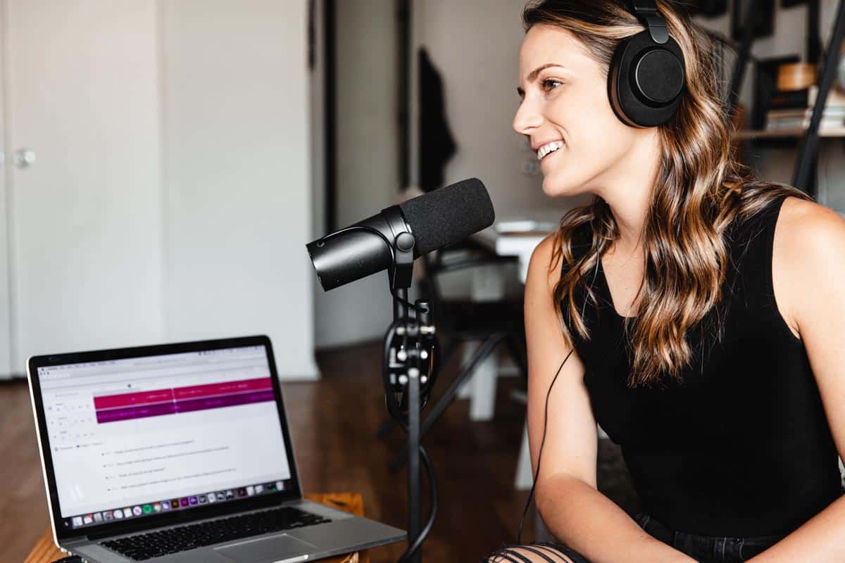 woman doing podcast