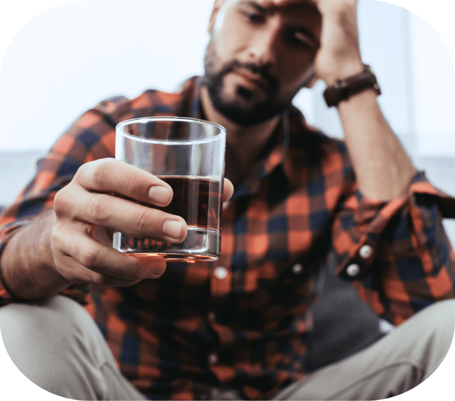 An male adult suffering alcohol addiction/withdrawals, in need of treatment.